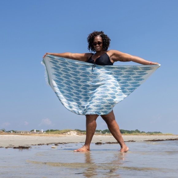 School of Fish Towel Soft Muslin Layered Weave Organic Cotton XL Sea Green Blue - Picture 12 of 12